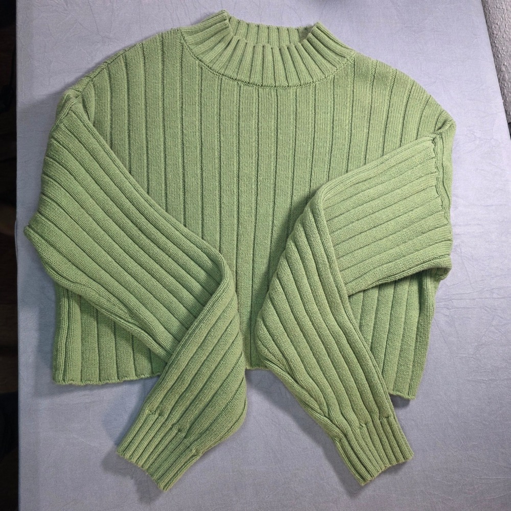 L.A. Hearts Sage Green‎ Ribbed Mock Neck Cropped Cotton Sweater Womens Medium